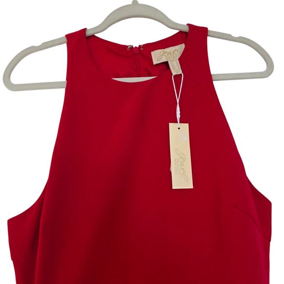 Jewel Badgley Mischka Size 14 Cherry Red Side Drape Sleeveless Wrap Mini Dress - Picture 5 of 9